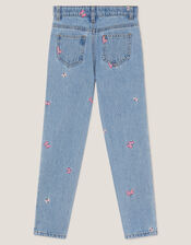 Butterfly Embroidered Straight Leg Jeans, Blue (BLUE), large