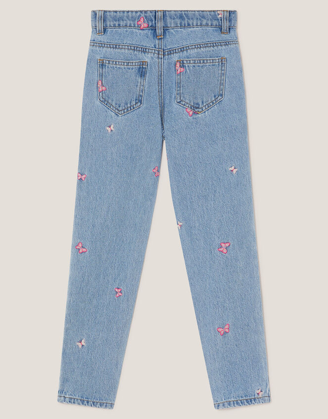 Butterfly Embroidered Straight Leg Jeans, Blue (BLUE), large