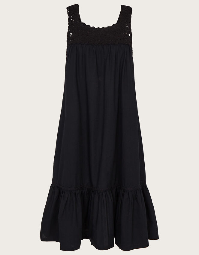 Crochet Trim Midi Dress in Sustainable Cotton, Black (BLACK), large