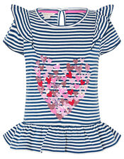 Stripe Heart Top in Organic Cotton , Blue (NAVY), large