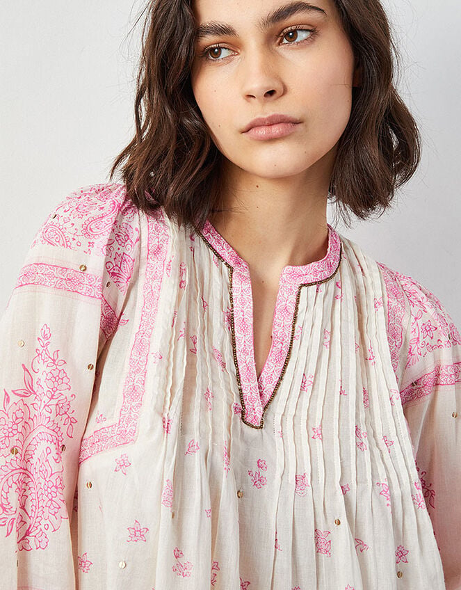 East Kai Hand-Screen Printed Floral Top, Pink (PINK), large