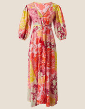 Leila Print Maxi Kaftan Dress in Sustainable Cotton, Orange (ORANGE), large