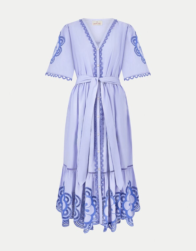 East Aliona Floral Broderie Midi Dress, Purple (LILAC), large