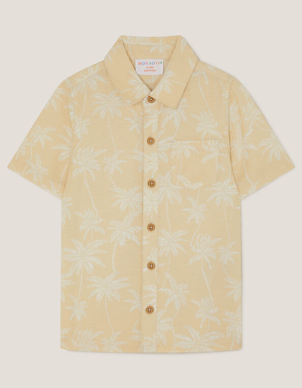 Palm Print Short Sleeve Shirt, Natural (STONE), large