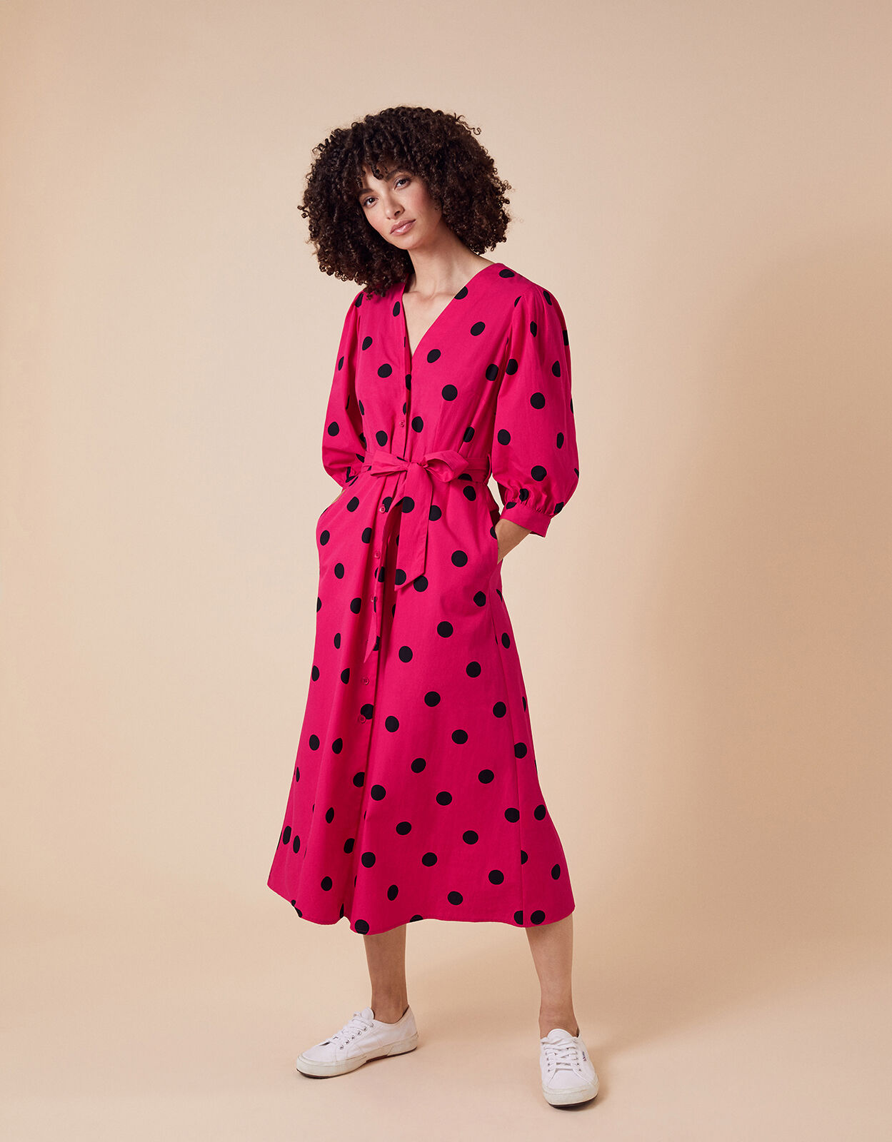 spot print midi dress