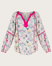 Embroidered Printed Top in LENZING™ ECOVERO™, Ivory (IVORY), large