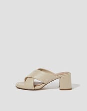 Oralia Leather Crossover Mule Heels, Cream (CREAM), large