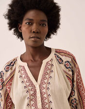 East Gabriette Geometric Print Embroidered Top, Ivory (IVORY), large