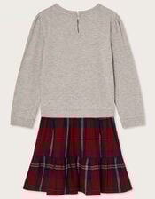 Tartan 2-in-1 Sequin Bow Sweat Dress, Red (RED), large