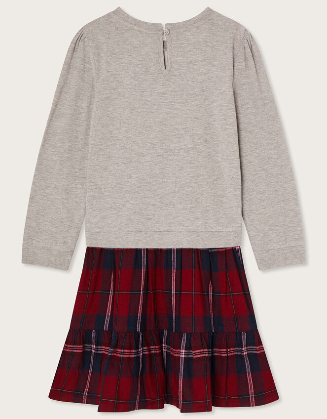 Tartan 2-in-1 Sequin Bow Sweat Dress, Red (RED), large