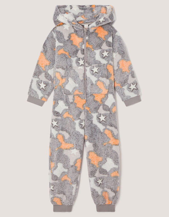 Glow In The Dark Camo Fleece Onesie, Grey (GREY), large