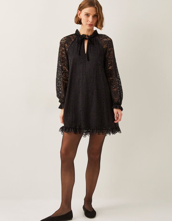 Lulu Long Sleeve Lace Mini Dress, Black (BLACK), large