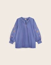 East Anyar Embroidered Cotton Blouse, Blue (MID BLUE), large