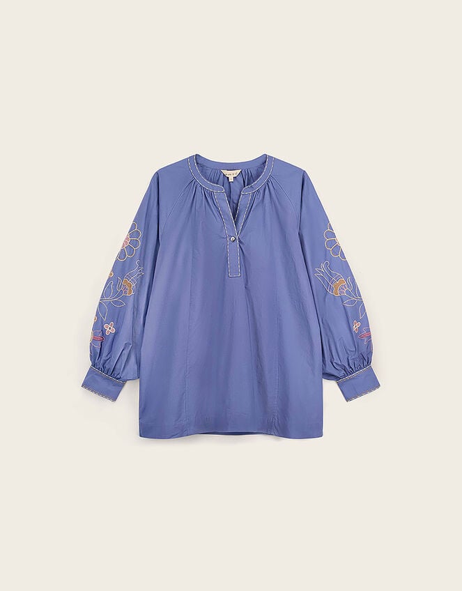 East Anyar Embroidered Cotton Blouse, Blue (MID BLUE), large