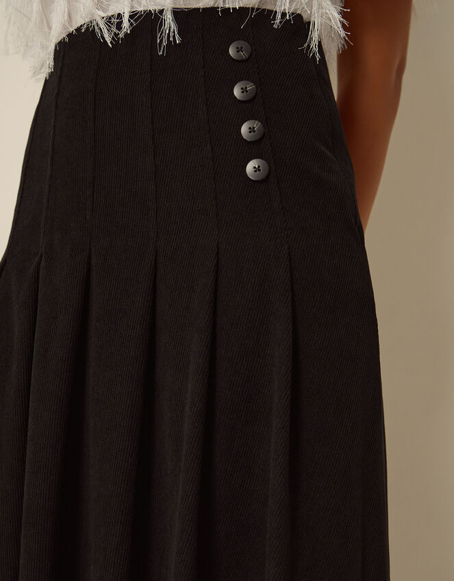 Sonja Pleated Corduroy Midi Skirt, Black (BLACK), large