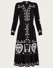 Embroidered Jersey Shirt Dress in Sustainable Cotton, Black (BLACK), large