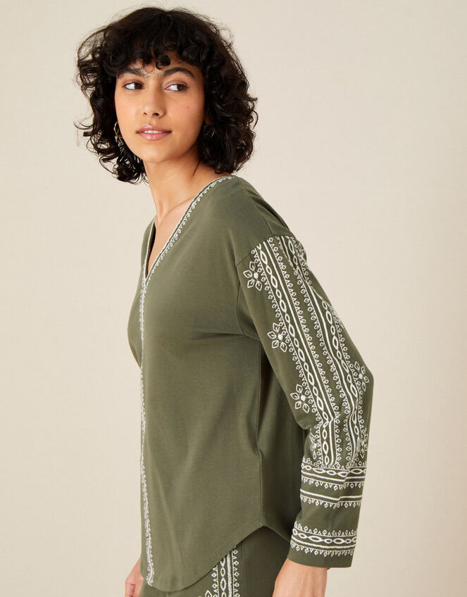 Lounge Embroidered Top, Green (KHAKI), large