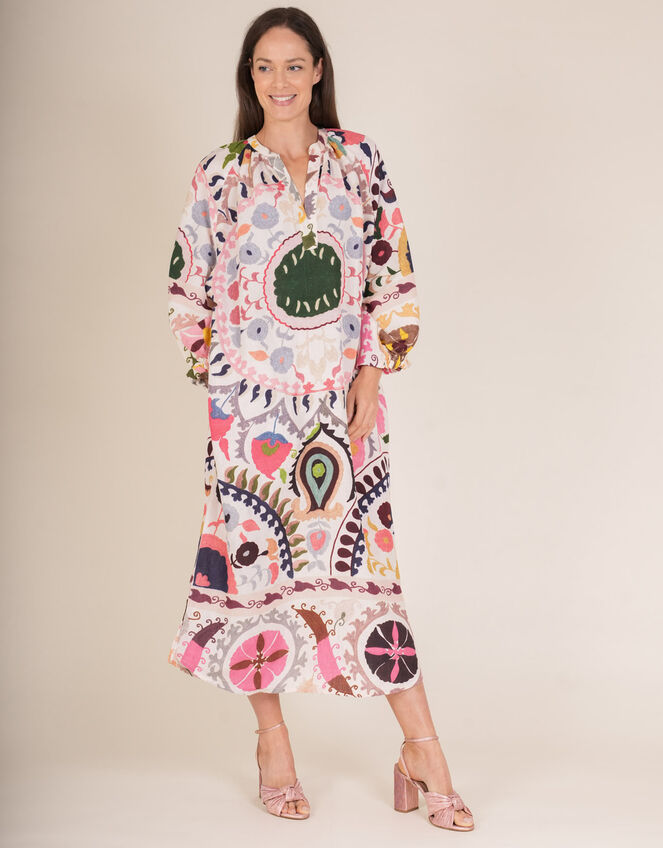 One Hundred Stars Suzani Long Sleeve Print Midi Dress, Multi (MULTI), large