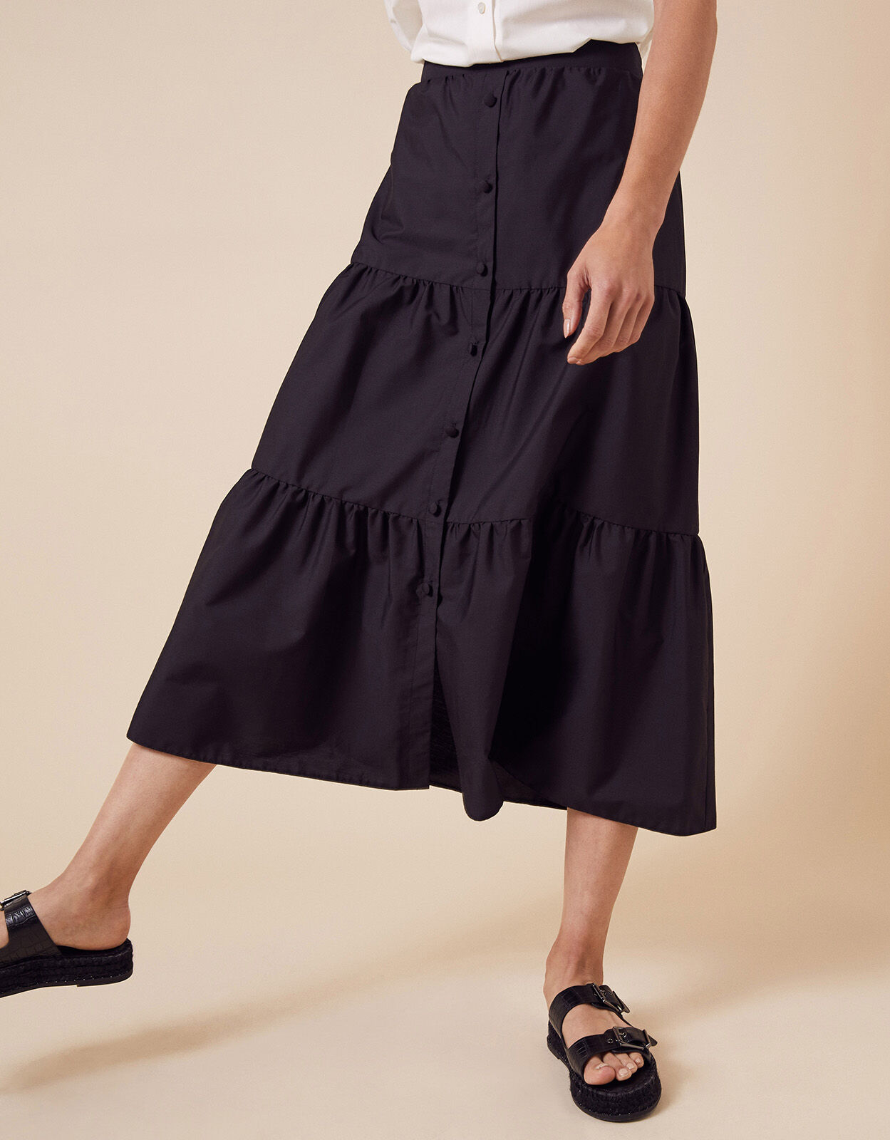 Tiered midi skirt online in cotton poplin