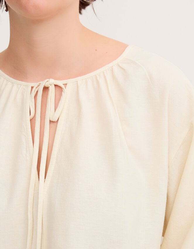 Callie Thorpe x Monsoon Tie Linen Blend Top, Natural (STONE), large