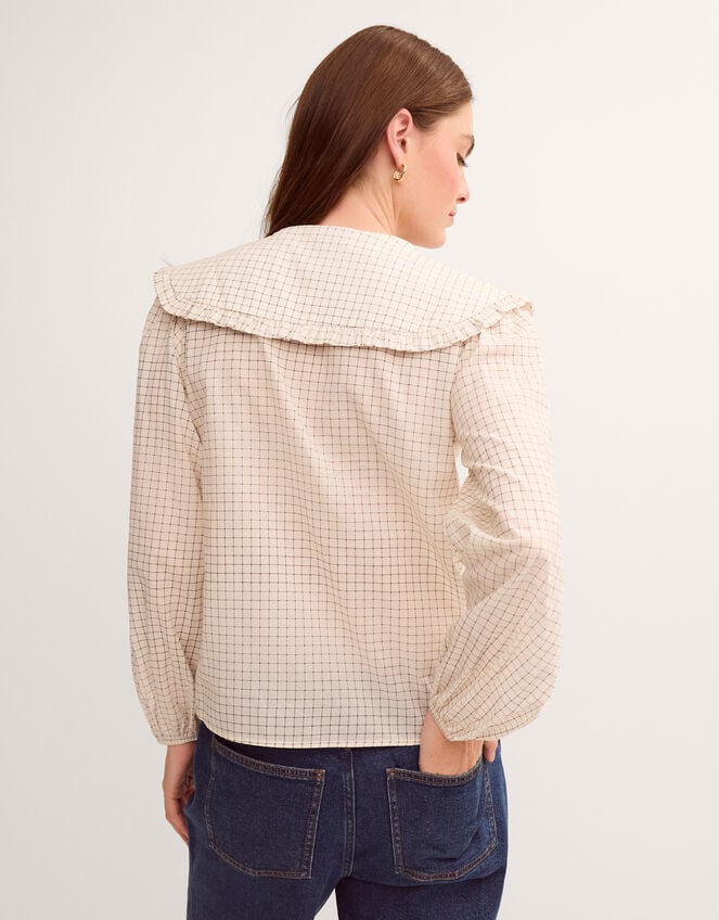 Lily Peter Pan Collar Check Shirt, Ivory (IVORY), large