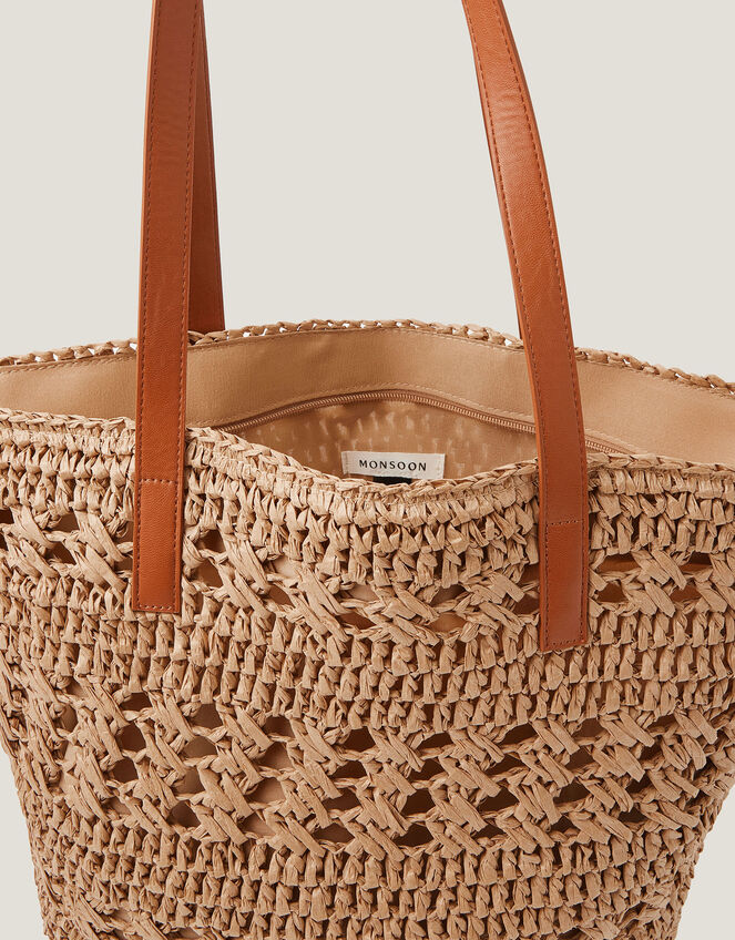 Amber Raffia Crochet Tote Bag, , large