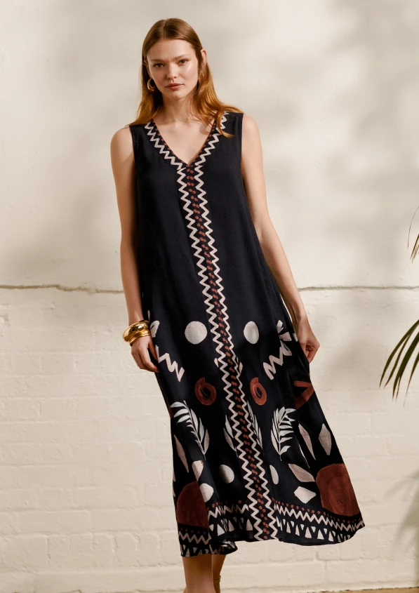 black dress with zizg zag motif centre