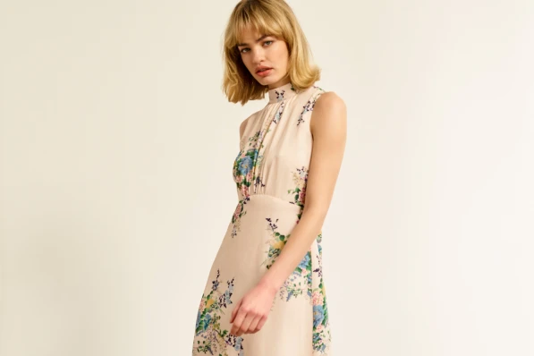 cream dress with floral print