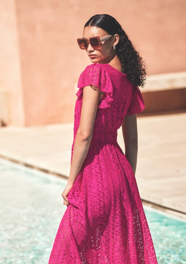 pink dress with sunglasses