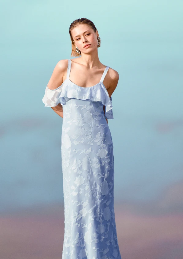 blue cold shoulder dress